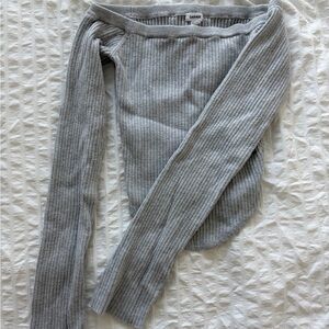 Gray Off-the-Shoulder Ribbed Long Sleeve Top
